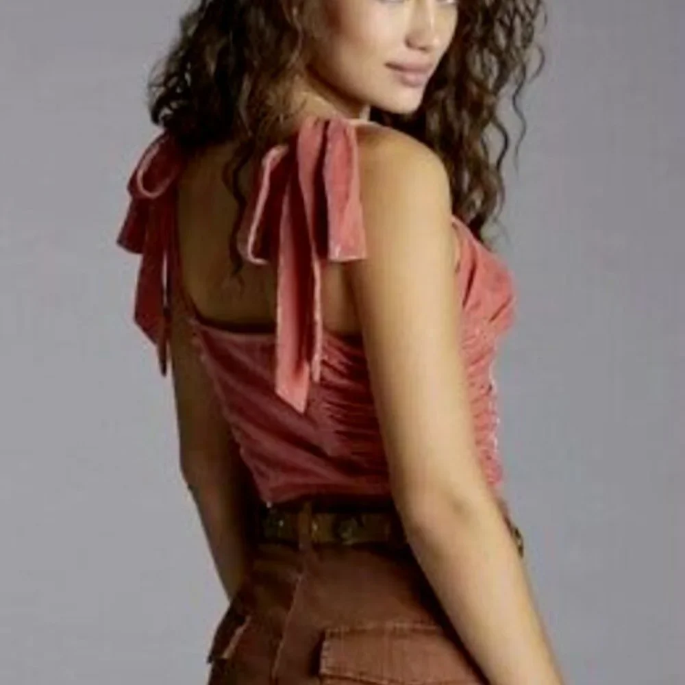 Anthropologie Forever That Girl XS NWT Rose Pink Velvet Corset Bustier Top New - Picture 2 of 5